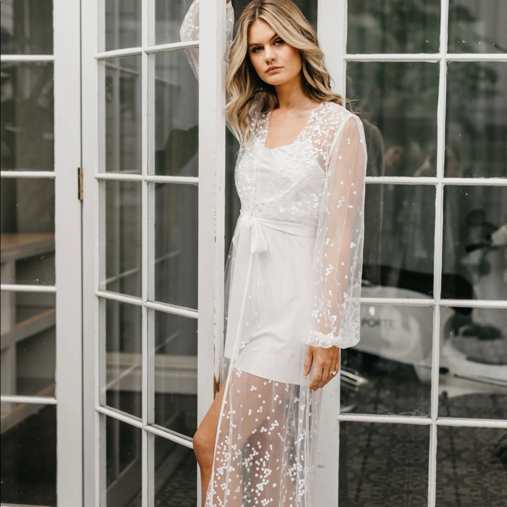 LeRose Adelina Spot Lace Bridal Robe